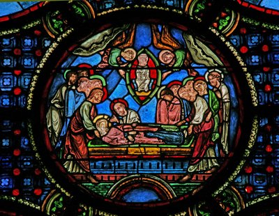 Window w0 depicting the Death of the Virgin Mary by French School