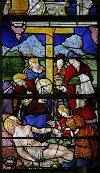 Window w0 depicting the Descent from Cross by French School