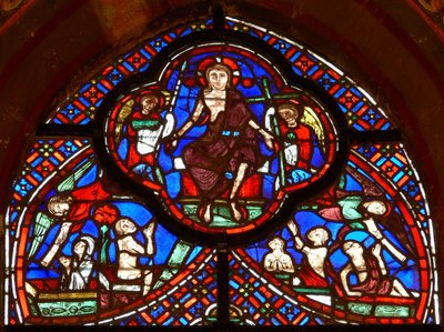 Window depicting the Last Judgement: Christ and angels carrying the instruments of Crucifixion: lance and Cross by French School