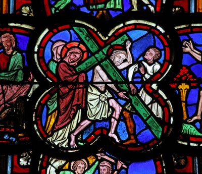 Window depicting the Via Crucis by French School