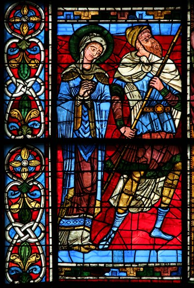 Window depicting the Virgin Mary and centurion Longinius by French School