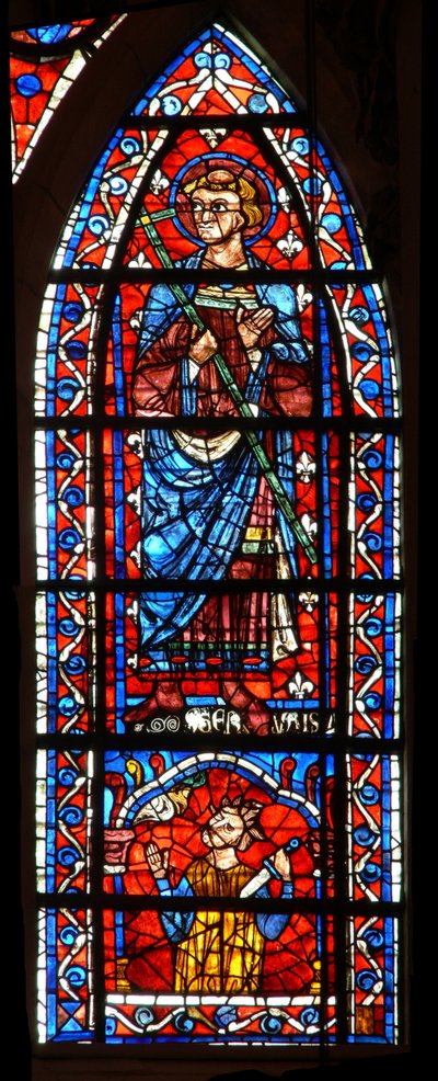 Window depicting St Gervais - below a king kills himself by French School