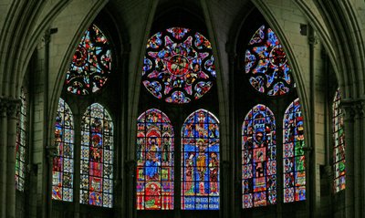 Window w100 depicting a view of the clerestory windows at the east end of the choir of the cathedral by French School