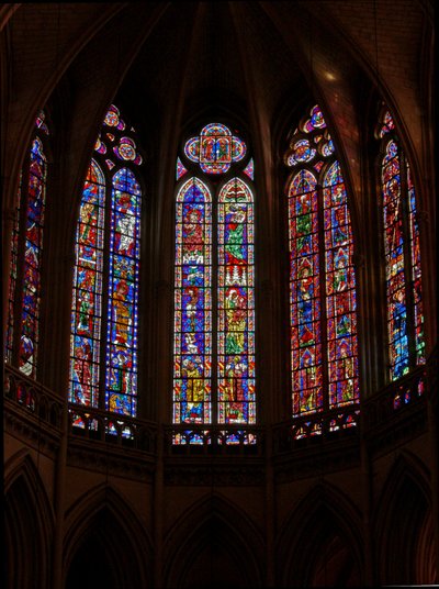 Window depicting a view of the east end of the choir of the cathedral by French School