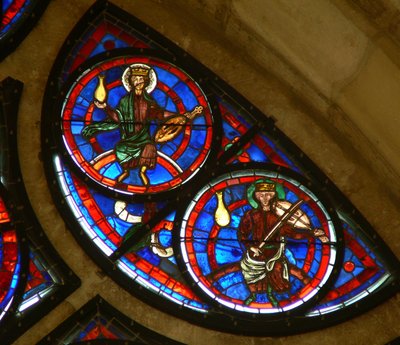 Window depicting the Elders of the apocalypse with musical instruments by French School