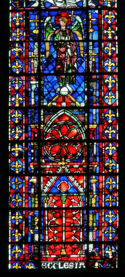 Window w100 depicting the cathedral of Reims by French School