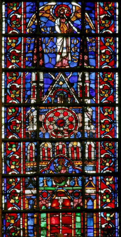 Window w101 depicting the cathedral of Laon by French School