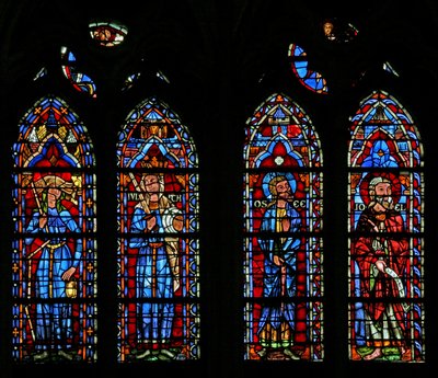 Window w103 depicting the Synagogue, Judith, the prophets Hosea and Joel by French School