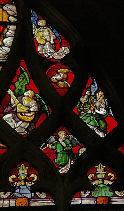 Window depicting musician angels by French School