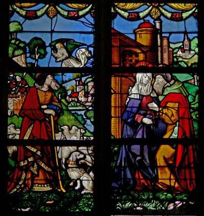 Window depicting the Annunciation to Joachim and the meeting at Golden Gate by French School