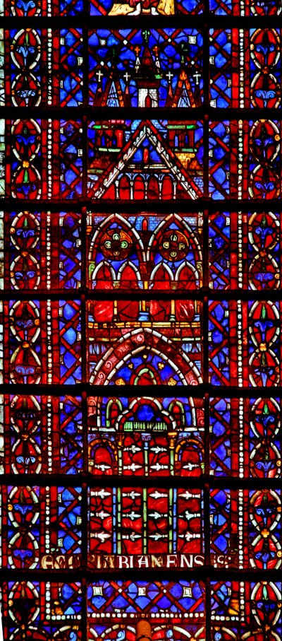 Window w105 depicting the cathedral of Amiens by French School