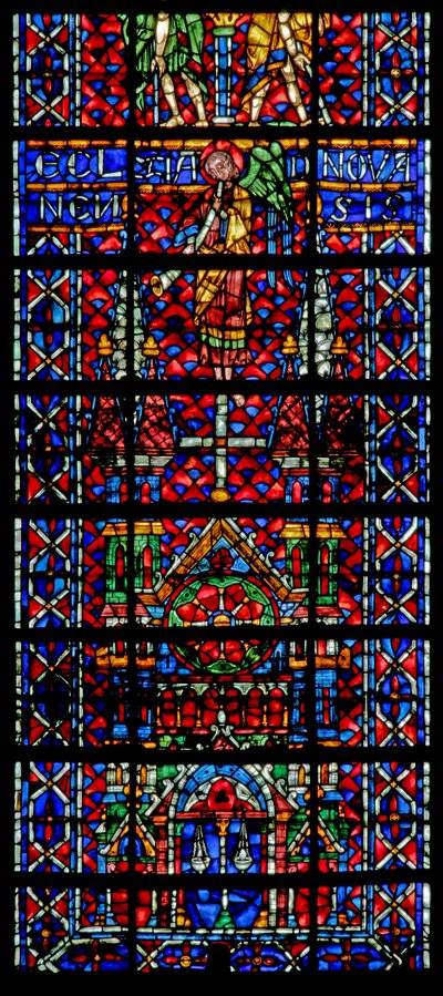 Window w106 depicting the cathedral of Noyon by French School