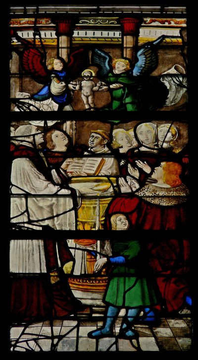 Window depicting the baptism of St Claude by French School