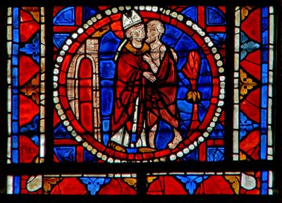 Window depicting St Martin heals a leper by French School