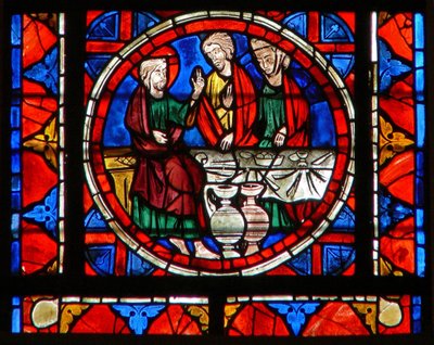 Window depicting a scene from the life of St Mary Magdalene - at the meal at Simon