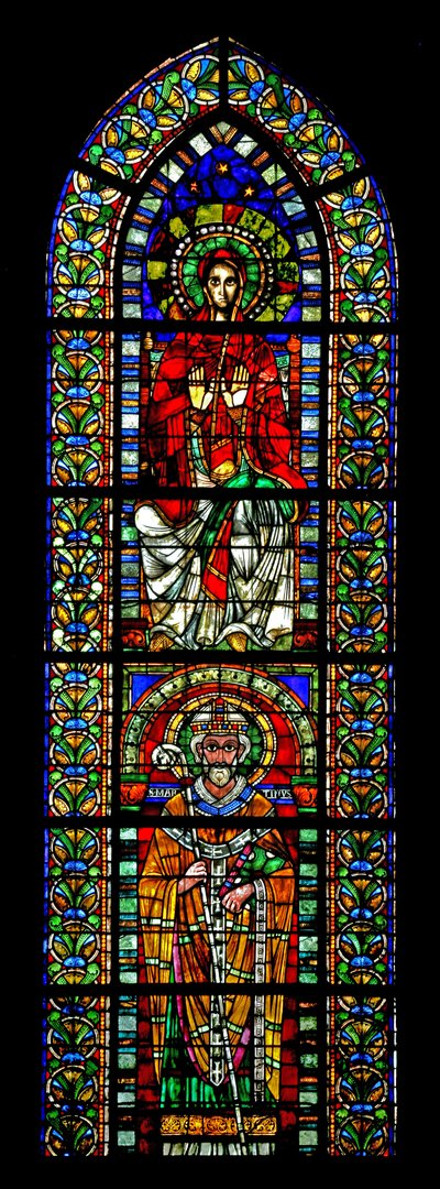 Window w109 depicting the Virgin Mary and St Martin by French School