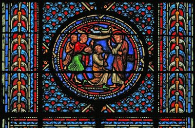 Window w10 depicting St Peter converts the Centurion by French School