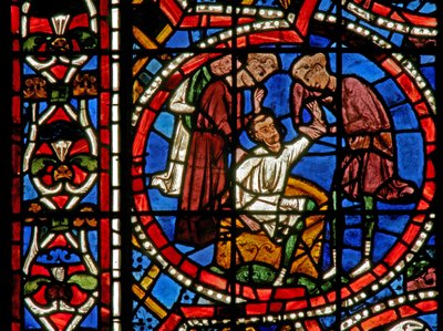 Window depicting Joseph is extracted from the pit by French School