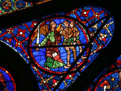 Window w115 depicting Adam and Eve expelled from Eden by French School
