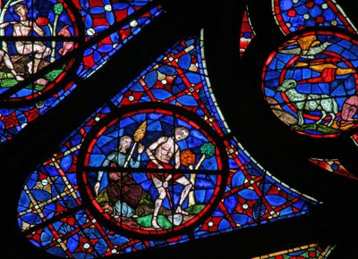 Window w115 depicting Adam delves while Eve spins by French School
