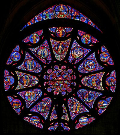Window w115 depicting the Creation (partly modern) (rose window - internal) by French School