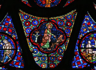 Window w115 depicting the Creation of Adam by French School