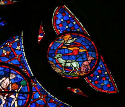 Window w115 depicting the Creation of the birds and animals by French School