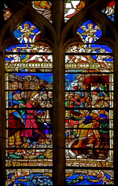 Window w119 depicting Joseph before Pharaoh by French School