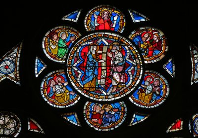 Window w11 depicting a Holy Woman brings the news of the Resurrection to St Peter by French School