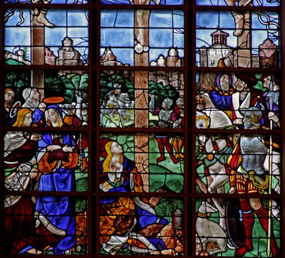 Window depicting the Crucifixion - the scene at the foot of Cross by French School