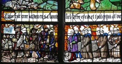 Window w120 depicting Members of the Confrérie de Charité by French School