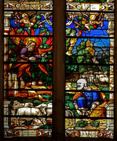 Window w120 depicting Moses and the Burning Bush by French School