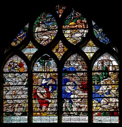 Window w122 depicting the Stories of Adam & Eve and Cain & Abel by French School