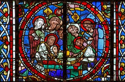 Window w123 depicting the Death of the Virgin Mary by French School
