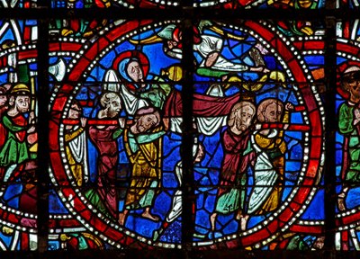 Window w123 depicting the Funeral of the Virgin Mary by French School