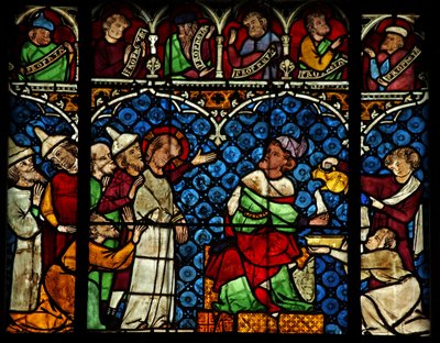 Window w12 depicting Jesus before Pilate by French School