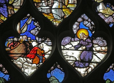 Window depicting Jesus walking on the water with St Peter by French School