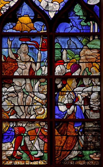 Window depicting a Resurrection scene: the Holy Women at the Tomb by French School