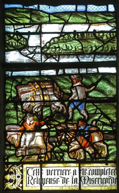 Window depicting a scene on the banks of the Seine by French School
