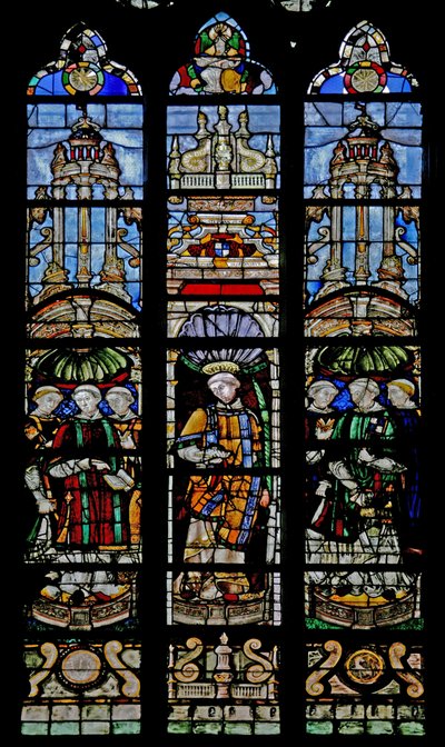 Window depicting seven deacons including Antoine de Crevant by French School