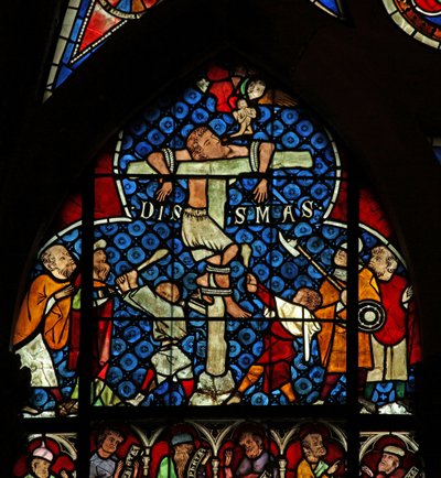 Window w12 depicting the Repentant thief at the Crucifixion by French School
