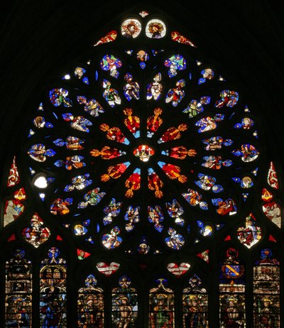 God, Seraphims, Musical Angels, and Ten Apostles, Patron Saints of the Canons: St James, St Christopher, St Charlemagne by French School