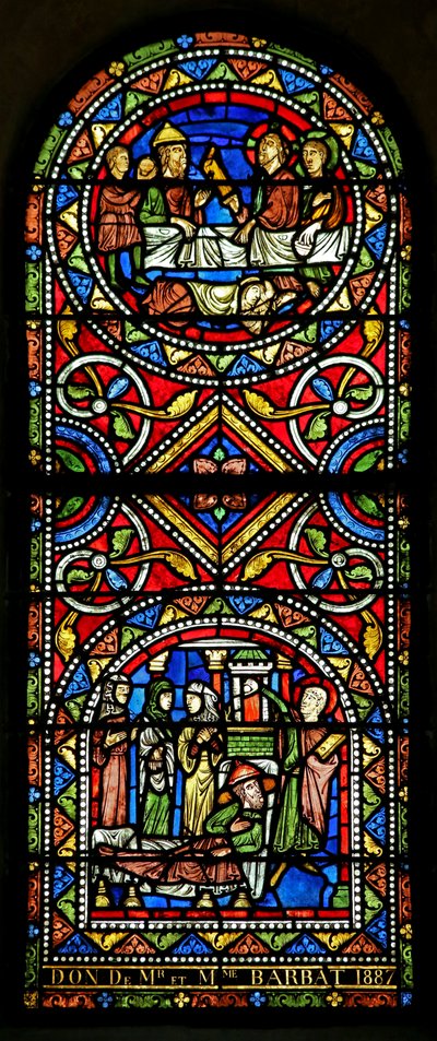 Window depicting Given to the church in the 19th century these two panels date from the early 13th century and are the oldest glass in Chalons by French School