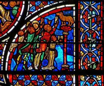 Window depicting the Israelites worshipping the Golden Calf by French School