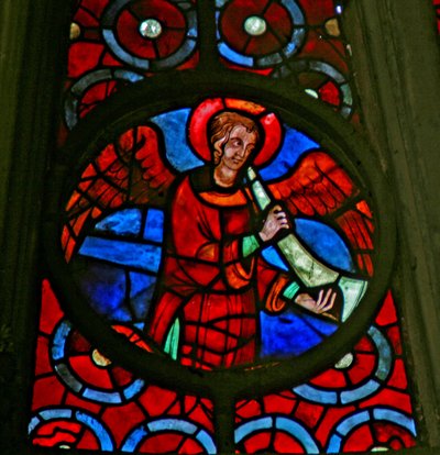 Window w141 depicting a musician angel with a shawm by French School