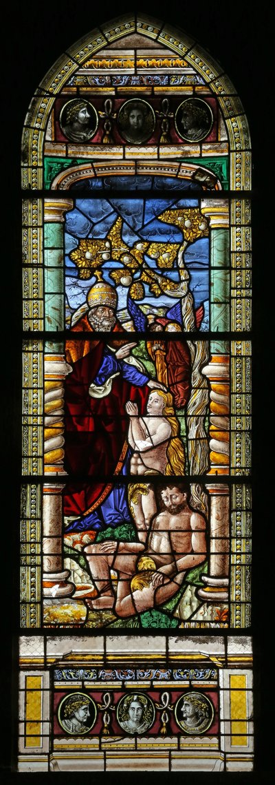Window depicting the Creation of Eve (modern) by French School
