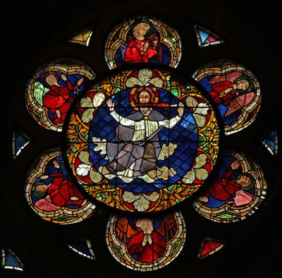Window w16 depicting Christ of the Last Judgement by French School