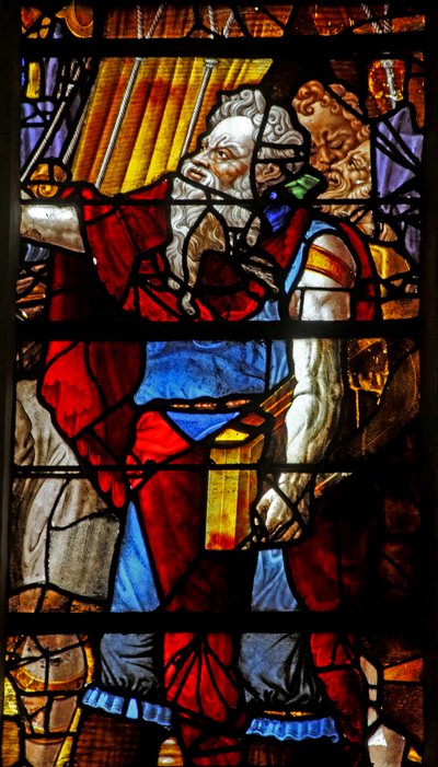 Window depicting Moses Organizes the Collecting of the Manna (some figures are copies of Michelangelo figures) by French School