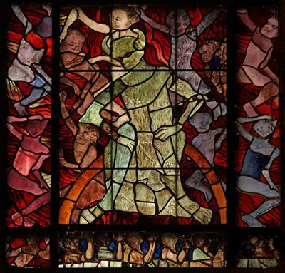 Window w16 depicting a scene from the Last Judgement: the Damned by French School
