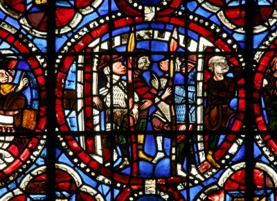 Window depicting Joshua? emerging from a city by French School